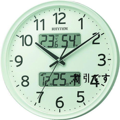 ＲＨＹＴＨＭ　電波　壁掛け時計（アナログ表示）　温湿度計付き　カレンダー　連続秒針　白　Φ３５０×５２ｍｍ　