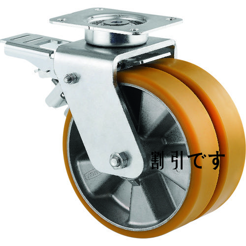 テンテキャスター　重荷重用高性能双輪キャスター“ＤＥＬＴＡ　ＴＷＩＮ”（ポリウレタン車輪・メンテナンスフリー）　φ２００　自在式